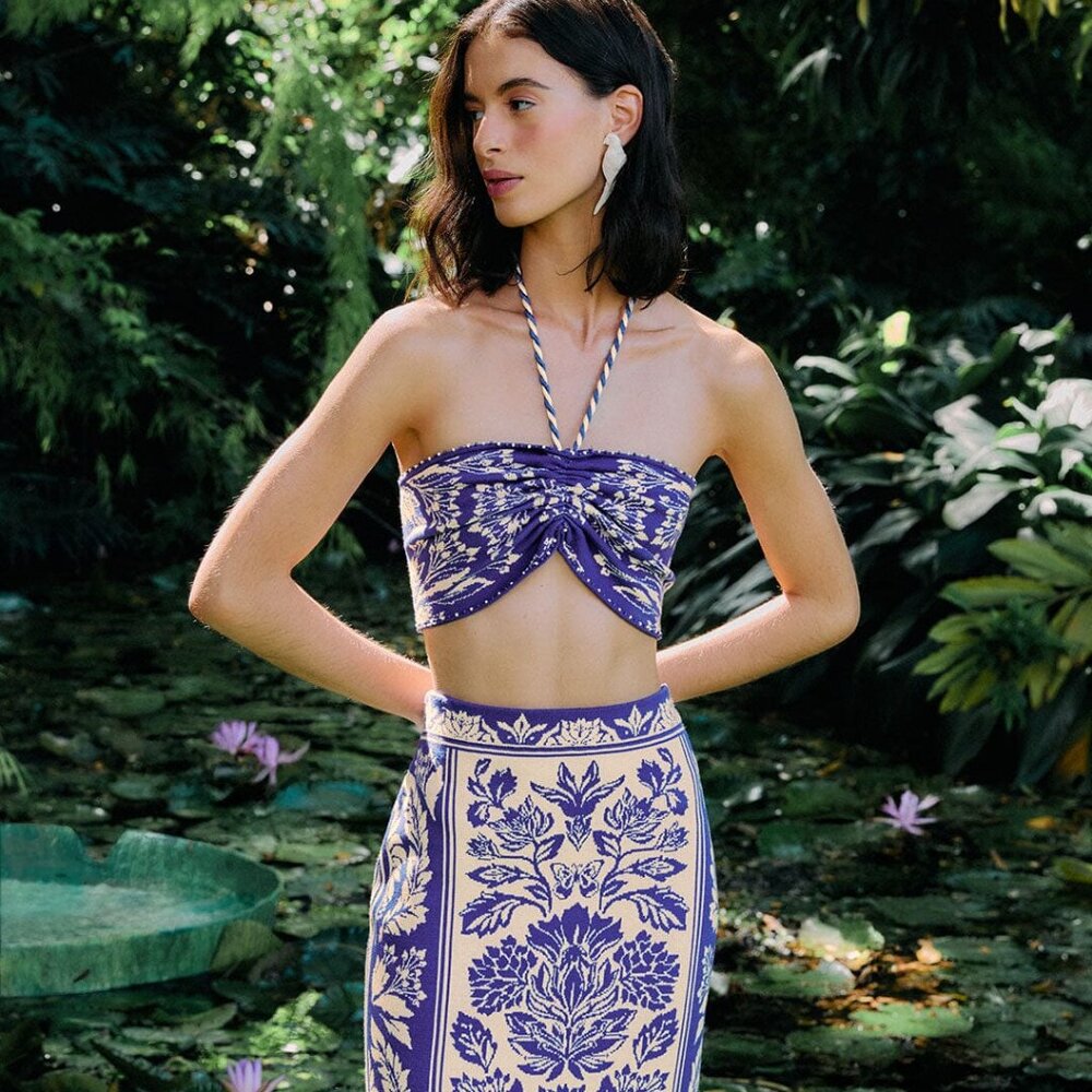 FARM Rio Off-White Delicate Tapestry Knit Top